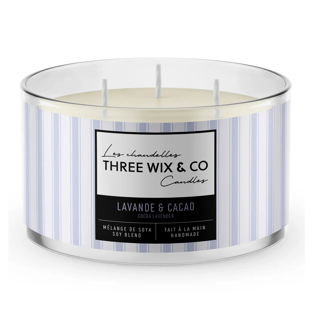 Chandelle de soya 3 mèches - Lavande & Cacao - Three Wix & co candles
